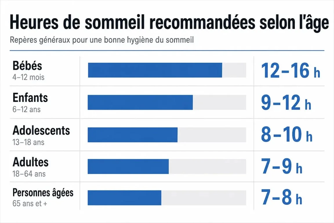 Horas de sueño por edad: visual comparativo de rangos recomendados por etapa de vida