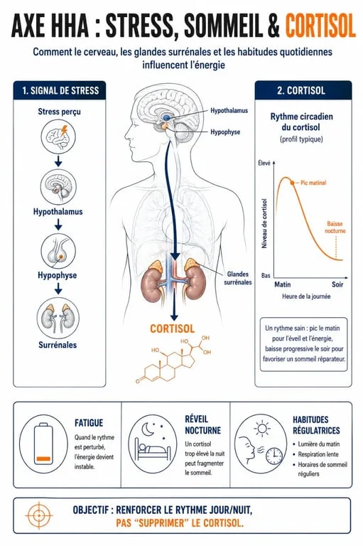 Schéma de l’axe HHA pour les vitaminas para bajar el cortisol et la gestion du stress