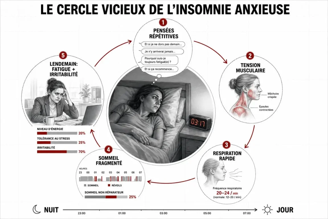 Insomnio por ansiedad: círculo vicioso entre activación mental nocturna, sueño fragmentado y cansancio diurno